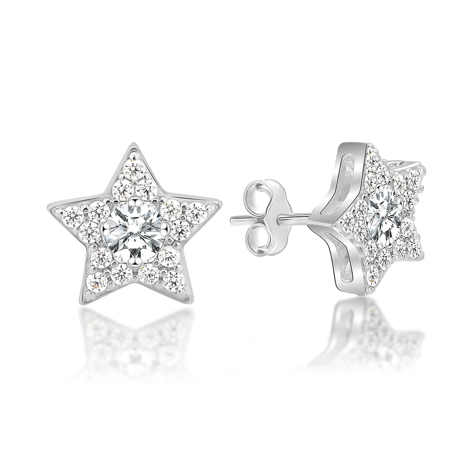 925 Sterling Silver Cubic Zirconia Star Stunning Shine Stud Earrings for Women