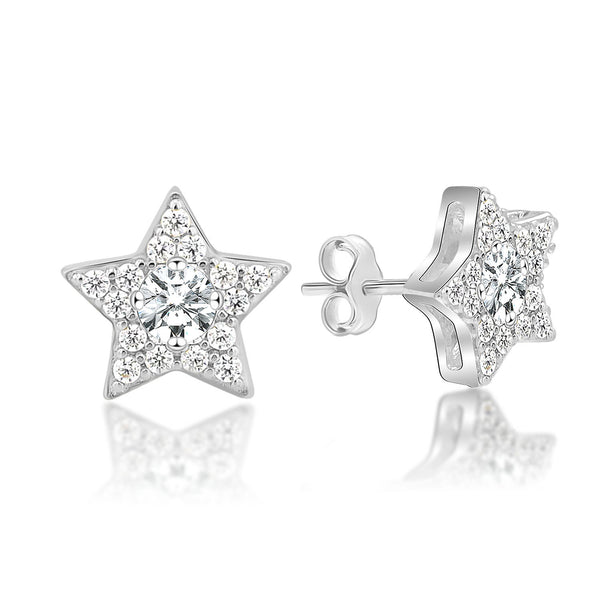 925 Sterling Silver Cubic Zirconia Star Stunning Shine Stud Earrings for Women