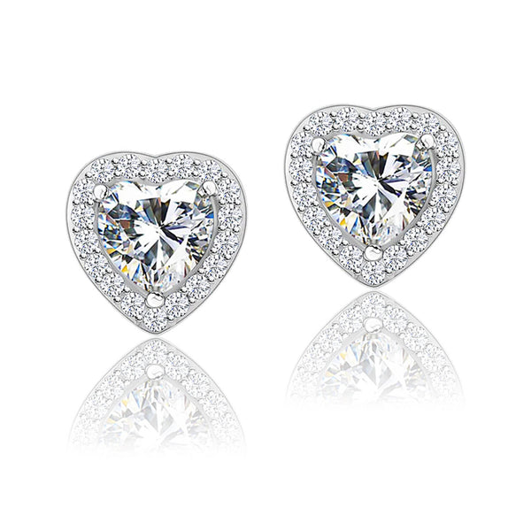 925 Sterling Silver Cubic Zirconia Sparkling Heart Shape Stud Earrings for Women