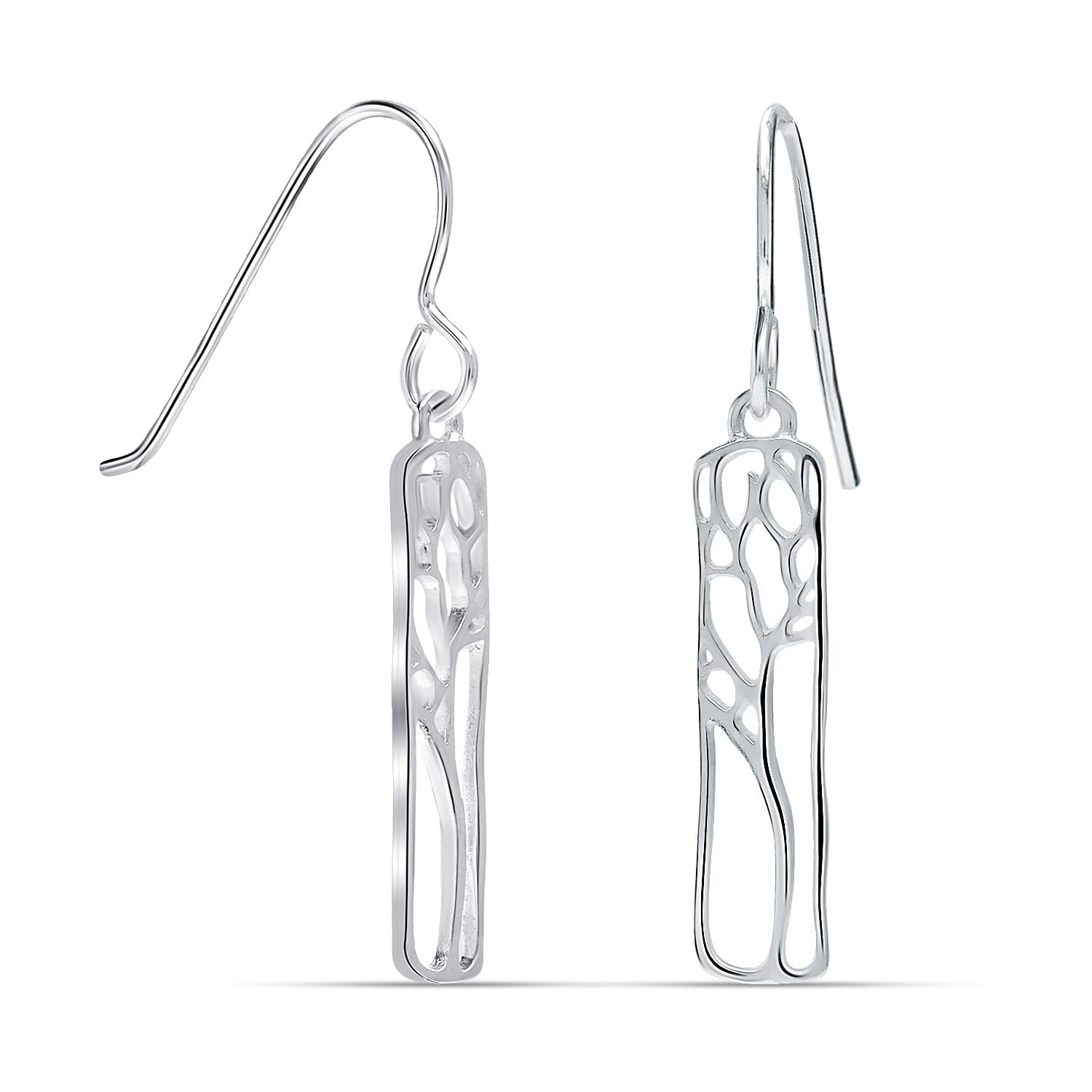 925 Sterling Silve Rectangle Tree Silhouette Drop Dangle Earrings for Women