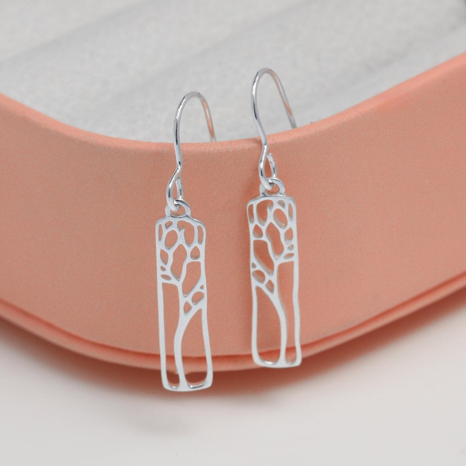 925 Sterling Silve Rectangle Tree Silhouette Drop Dangle Earrings for Women