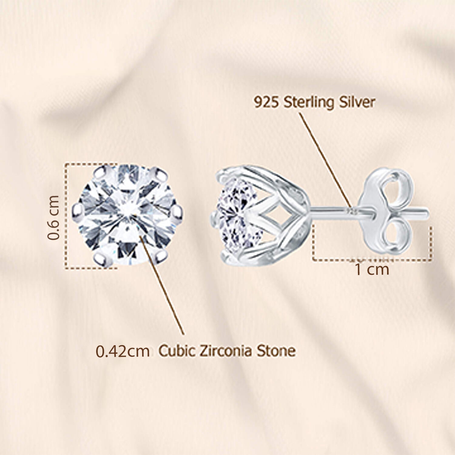 925 Sterling Silver Diamond like Brilliance Sparkling Cubic Zirconia Round Shape Stud Earrings for Women