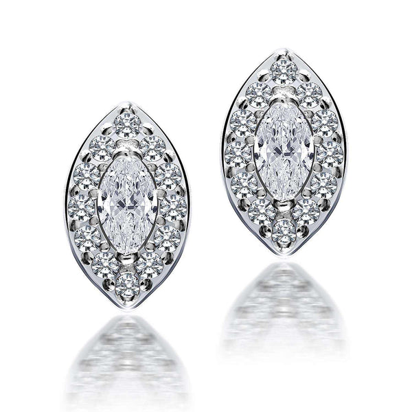 925 Sterling Silver Halo CZ Diamond like Brilliance Sparkling Marquise Ear Stud Earrings for Women