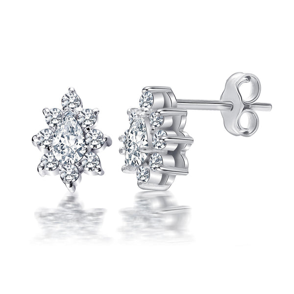 925 Sterling Silver CZ Diamond like Brilliance Sparkling Flower Ear Stud Earrings for Women