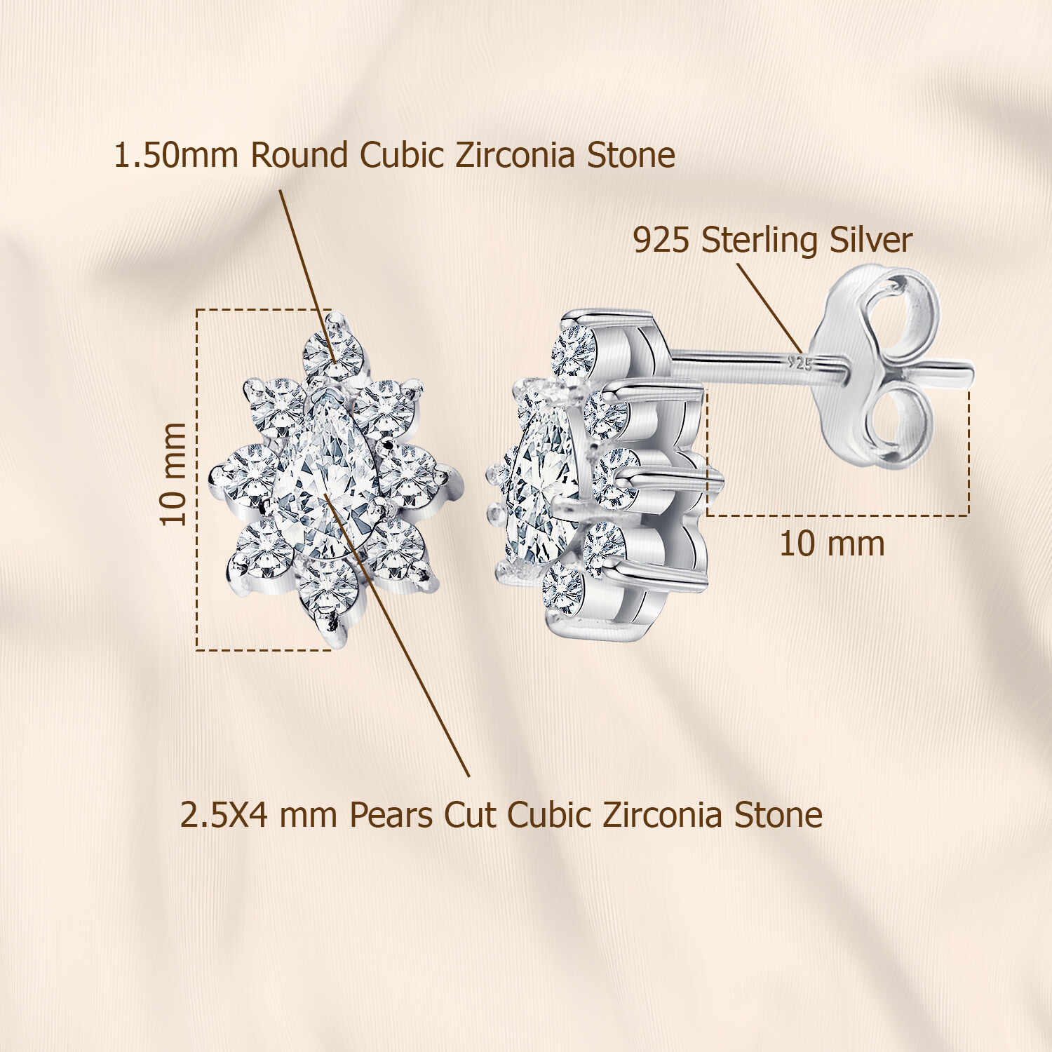 925 Sterling Silver CZ Diamond like Brilliance Sparkling Flower Ear Stud Earrings for Women