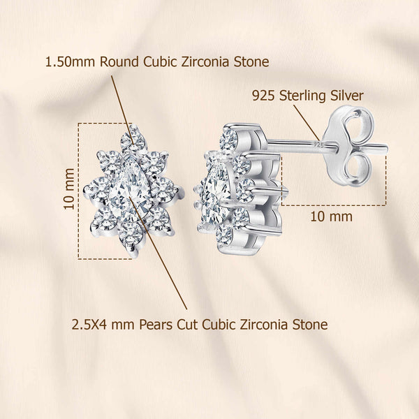 925 Sterling Silver CZ Diamond like Brilliance Sparkling Flower Ear Stud Earrings for Women