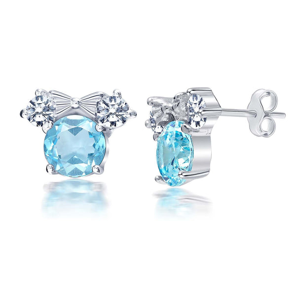 925 Sterling Silver Aquamarian Ear Halo CZ Brilliance Sparkling Stud Earrings for Women