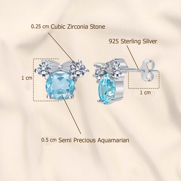 925 Sterling Silver Aquamarian Ear Halo CZ Brilliance Sparkling Stud Earrings for Women