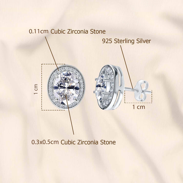 925 Sterling Silver CZ Diamond like Brilliance Sparkling Oval Shape Stud Earrings for Women