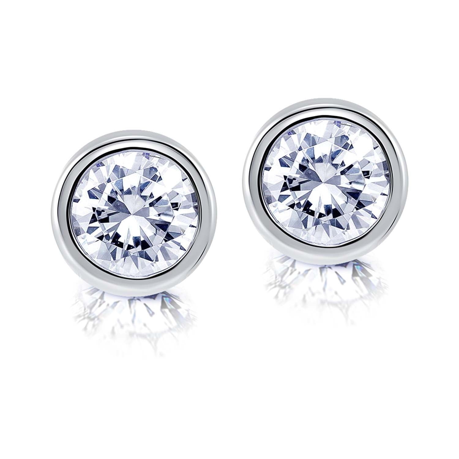 925 Sterling Silver CZ Diamond like Brilliance Sparkling Round Shape Stud Earrings for Women