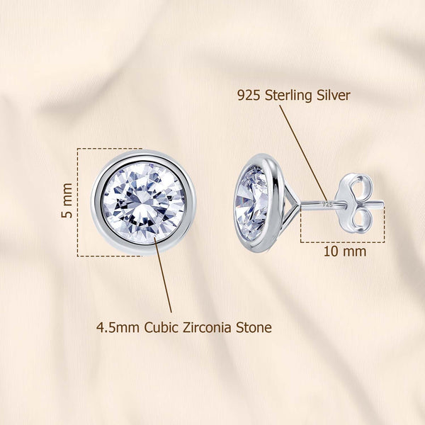 925 Sterling Silver CZ Diamond like Brilliance Sparkling Round Shape Stud Earrings for Women