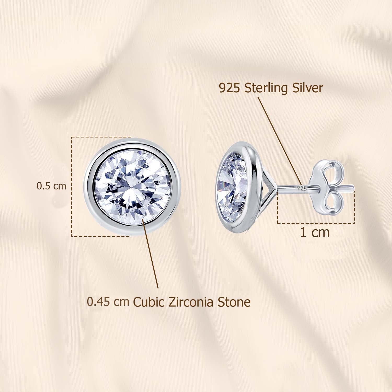 925 Sterling Silver CZ Diamond like Brilliance Sparkling Round Shape Stud Earrings for Women