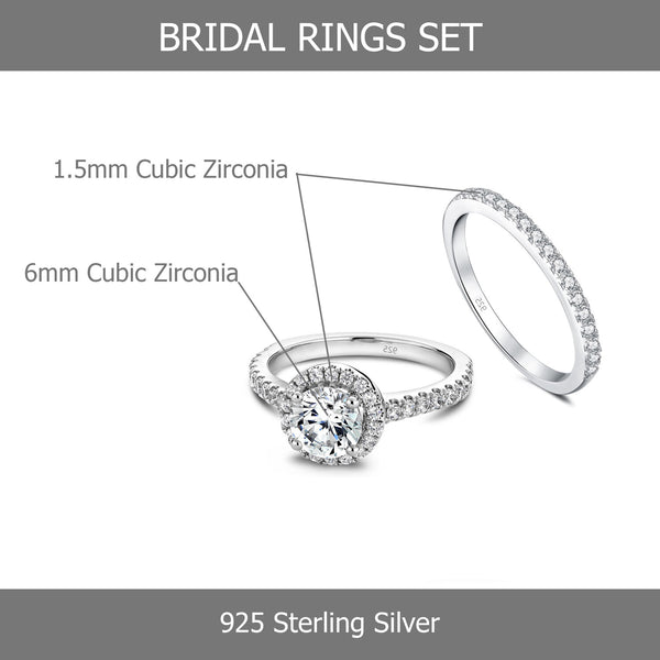 925 Sterling Silver Cubic Zirconia Rhodium-Plated Bridal Sets Engagements Wedding Bands Fringer Ring for Women