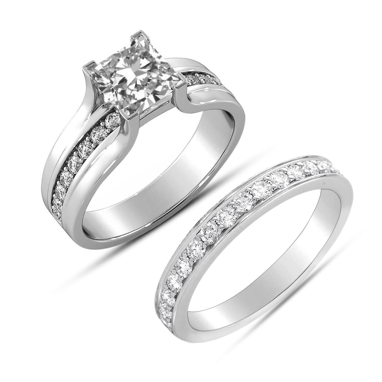 925 Sterling Silver Zirconia Cathedral Style Princess Engagement Ring Wedding Band for Women