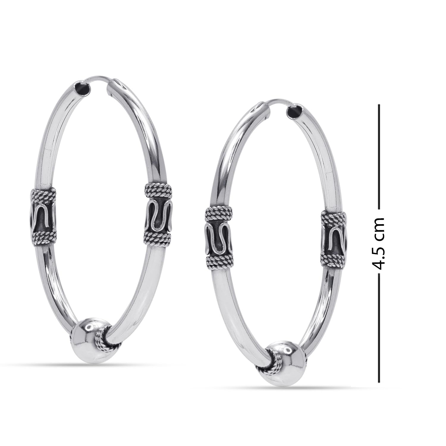 925 Sterling Silver Bali Hoop Click-Top Earrings for Women