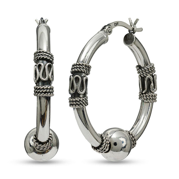 925 Sterling Silver Jewellery Light-Weight Bali Click-Top Hoop Earrings for Women