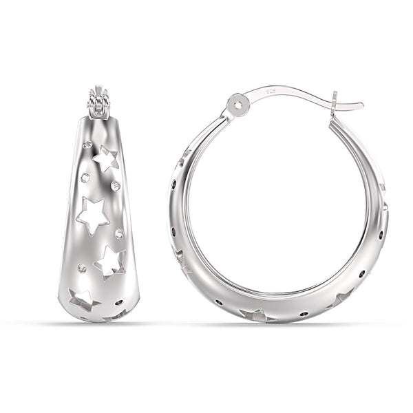 925 Sterling Silver Filigree Star-Cut Hoop Earrings for Women Teen