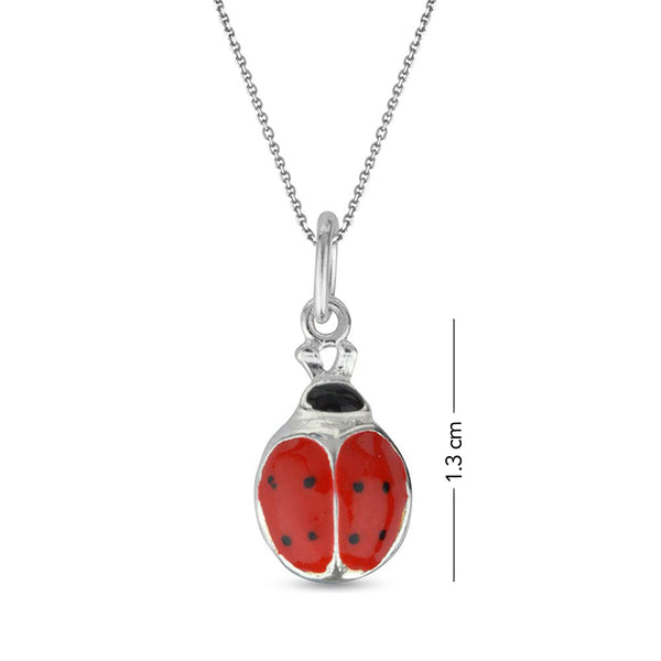 925 Sterling Silver Jewellery Red Enamel Ladybug Animal Theme Charm Pendant with Cable Chain for Kids