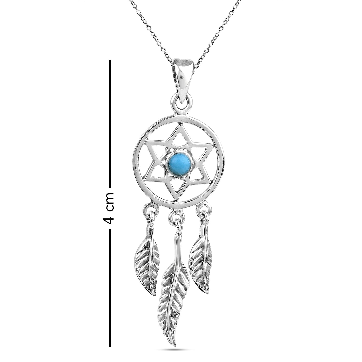 925 Sterling Silver Antique Blue Stone David Star Dream Catcher Pendant for Women