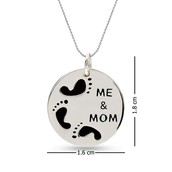 925 Sterling Silver Round Disc with Foot Print Me and Mom Engraved Pendant with Cable Chain for Women