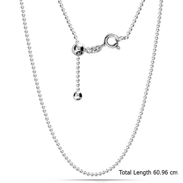 925 Sterling Silver Italian Adjustable Ball Chain Necklace for Women 61 CM