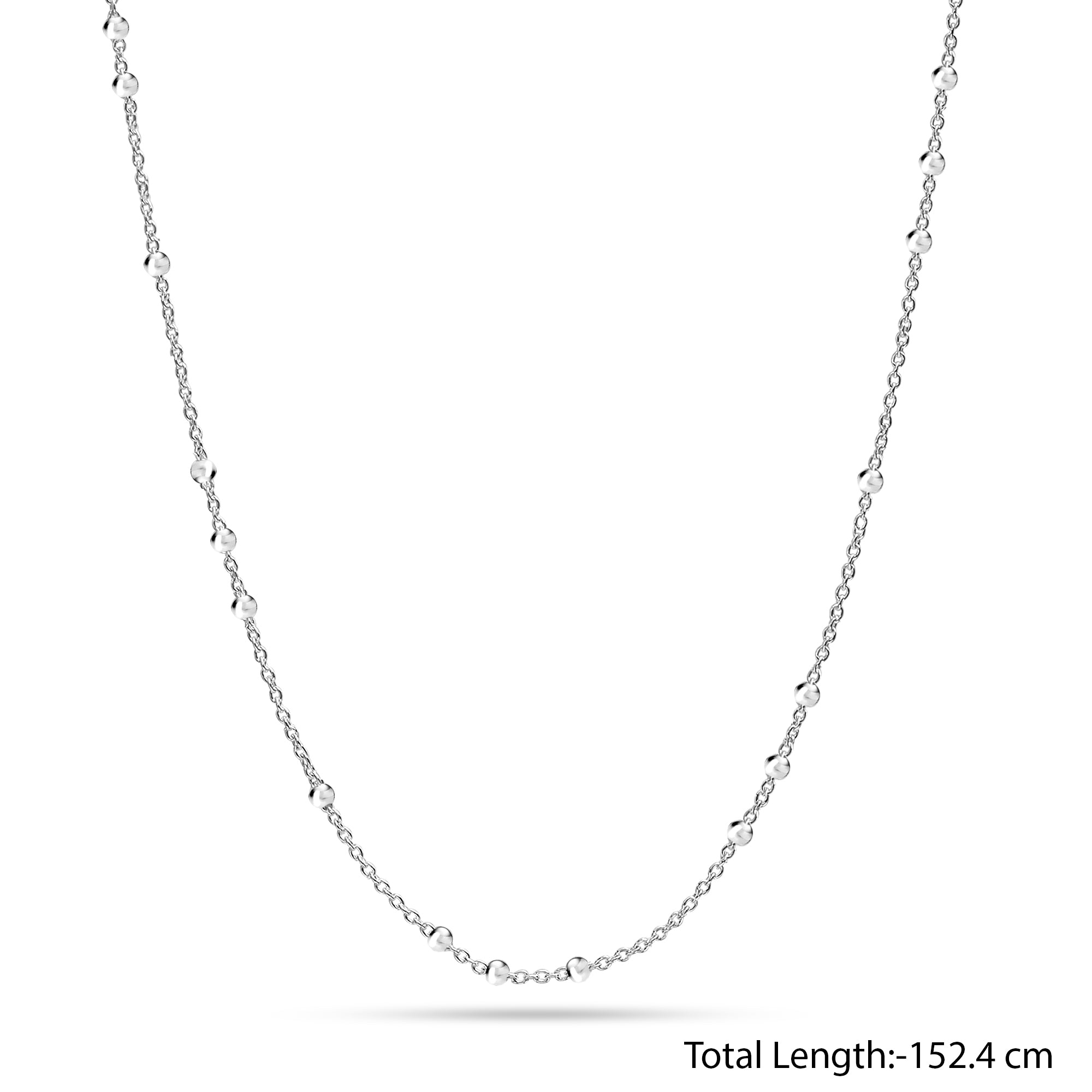 925 Sterling Silver Italian Ball Bead Station Cable Chain Necklace for Women