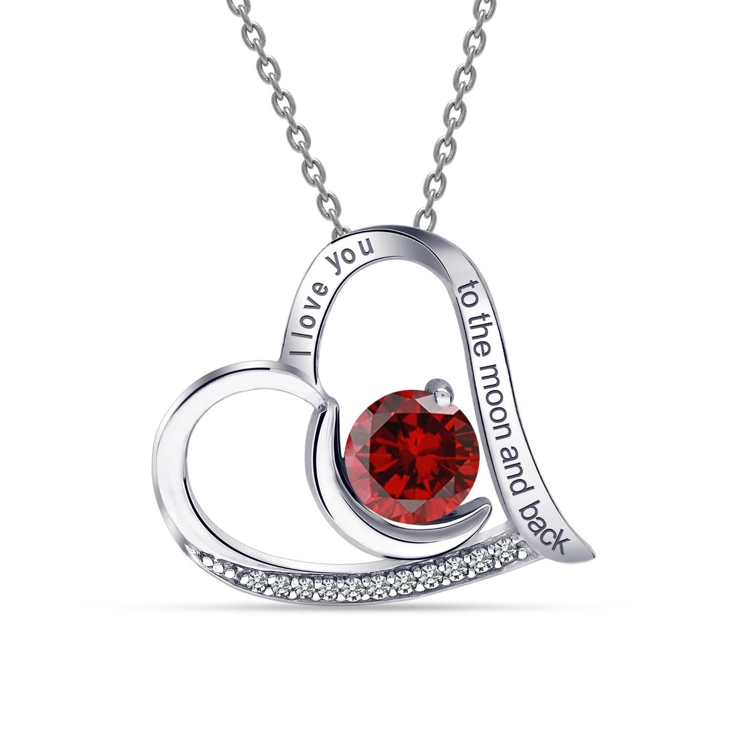 925 Sterling Silver Birthstone I Love You to The Moon and Back Love Heart Pendant Necklace for Women