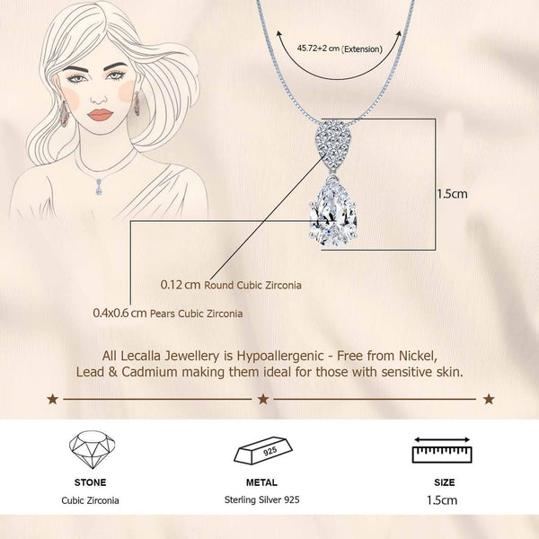 925 Sterling Silver CZ Diamond like Brilliance Sparkling Pearl Shape Pendant Necklace for Women