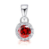 925 Sterling Silver Halo Cubic Zirconia Diamond like Brilliance Sparkling Red Garnet Pendant Necklace for Women