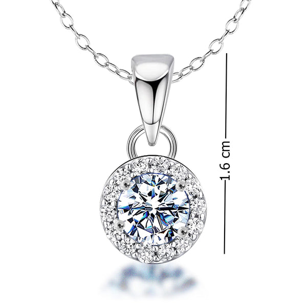 925 Sterling Silver Halo Cubic Zirconia Diamond like Brilliance Sparkling Pendant Necklace for Women