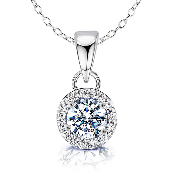 925 Sterling Silver Halo Cubic Zirconia Diamond like Brilliance Sparkling Pendant Necklace for Women