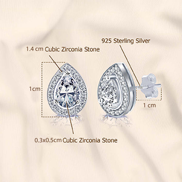 925 Sterling Silver Halo CZ Diamond like Brilliance Sparkling Teardrop Stud Earrings for Women