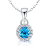 925 Sterling Silver Halo Cubic Zirconia Diamond like Brilliance Sparkling Blue Topaz Pendant Necklace for Women