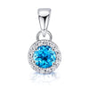 925 Sterling Silver Halo Cubic Zirconia Diamond like Brilliance Sparkling Blue Topaz Pendant Necklace for Women