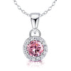 925 Sterling Silver Halo Pink Cubic Zirconia Diamond like Brilliance Sparkling Pendant Necklace for Women