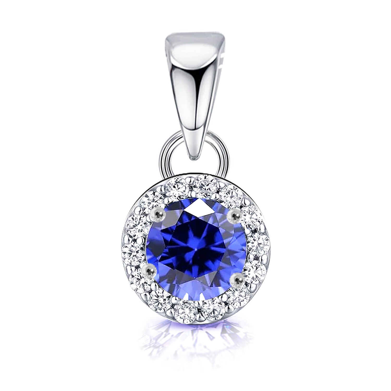 925 Sterling Silver Halo Cubic Zirconia Tanzanite Diamond like Brilliance Sparkling Pendant Necklace for Women