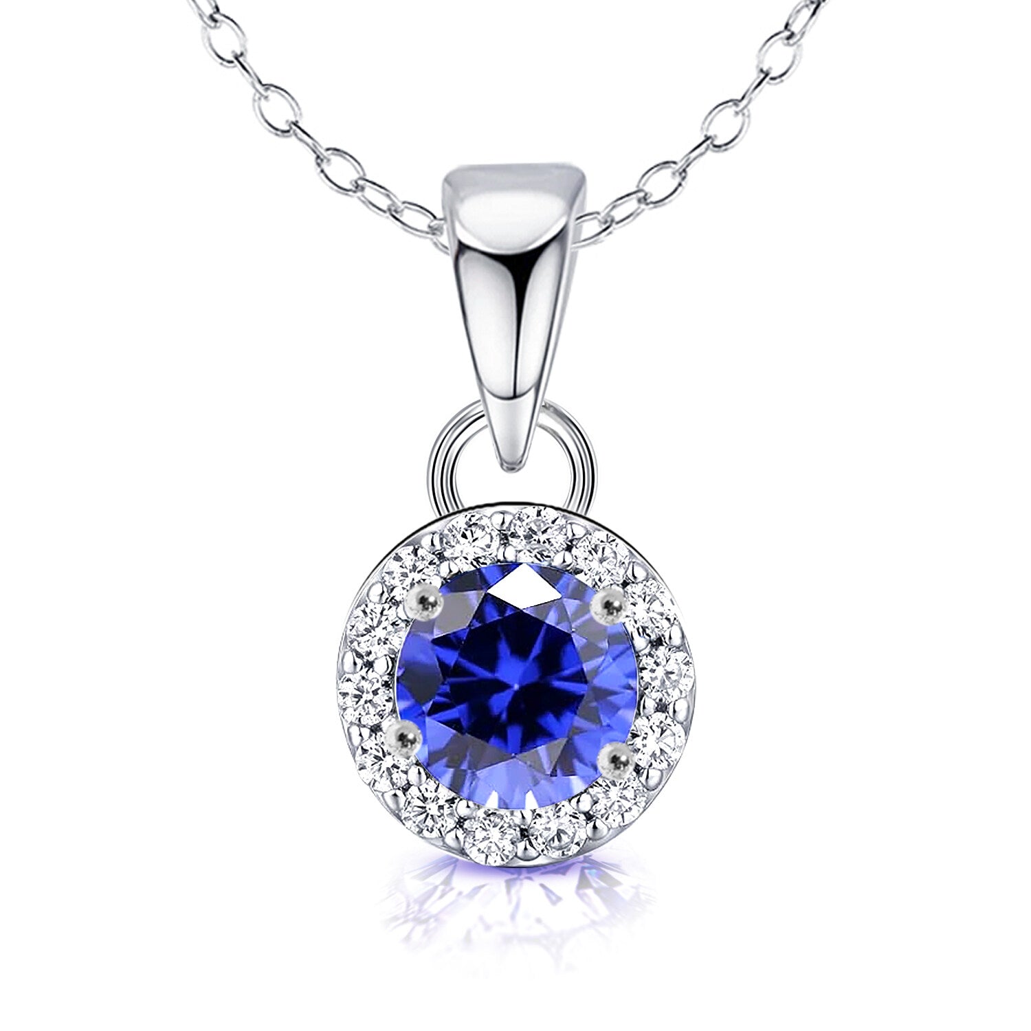 925 Sterling Silver Halo Cubic Zirconia Tanzanite Diamond like Brilliance Sparkling Pendant Necklace for Women