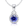 925 Sterling Silver Halo Cubic Zirconia Tanzanite Diamond like Brilliance Sparkling Pendant Necklace for Women