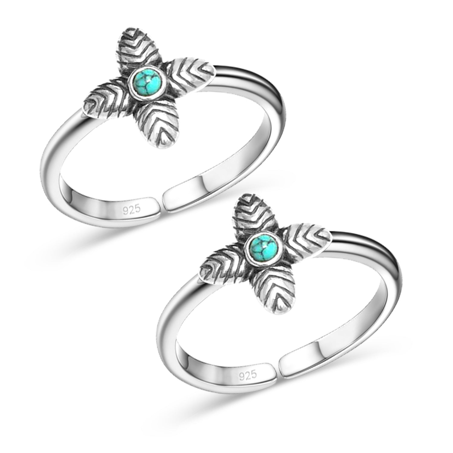 925 Sterling Silver Open Adjustable Turquoise Floral Toe Ring For Women