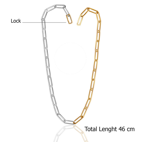 925 Sterling Silver Hypoallergenic Handmade Italian Paperclip Links Dual Tone Chain Necklace for Women