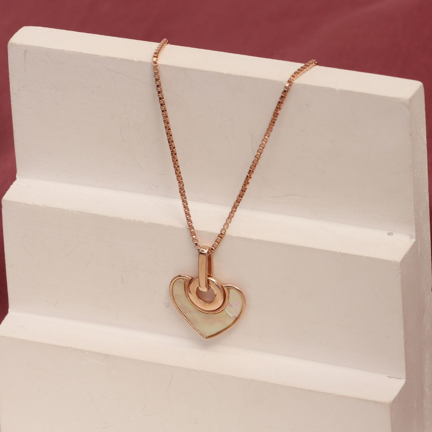 925 Sterling Silver Rose Gold Plated Mother of Pearl Heart Pendant Box Link Chain Necklace for Women and Girls