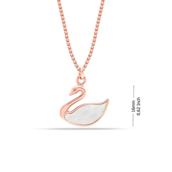 925 Sterling Silver Rose Gold Plated Mother of Pearl Swan Pendant Necklace for Women and Girls