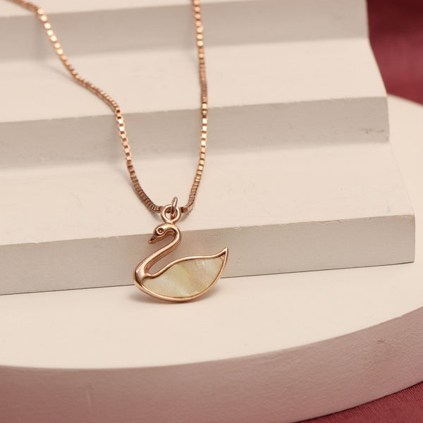 925 Sterling Silver Rose Gold Plated Mother of Pearl Swan Pendant Necklace for Women and Girls