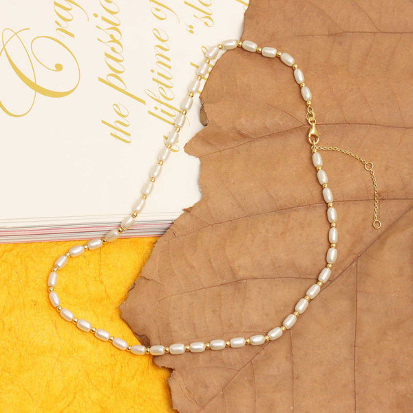 925 Sterling Silver Gold Plated Oval Pearl Necklace for Women