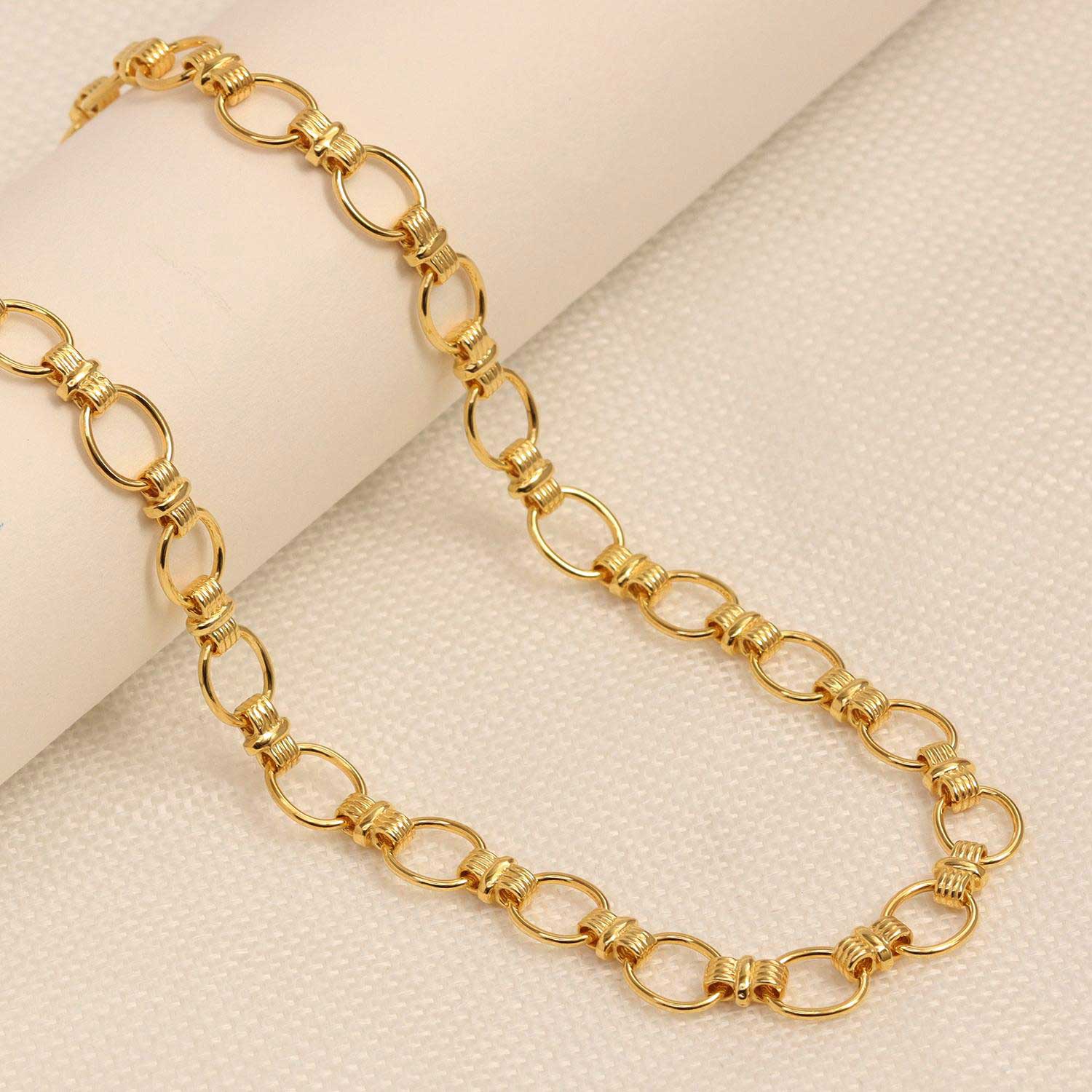 925 Sterling Silver 18K Gold-Plated Ribbed Link Chain Necklace for Women