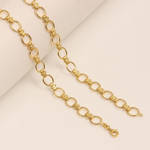 925 Sterling Silver 18K Gold-Plated Ribbed Link Chain Necklace for Women