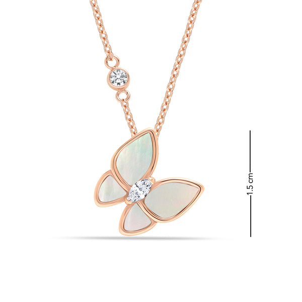 925 Sterling Silver 18K Rose Gold-Plated Mother of Pearl Butterfly Pendant Necklace for Women Teen