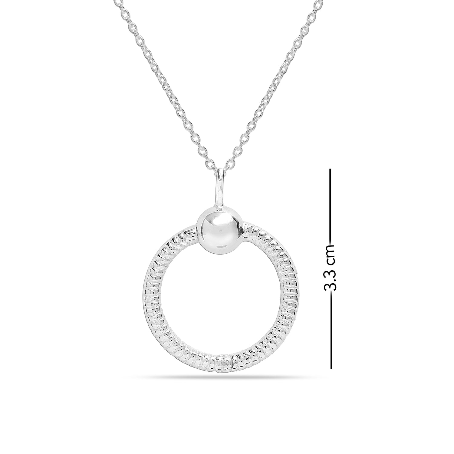 925 Sterling Silver Texture O Pendant Necklace for Women Teen