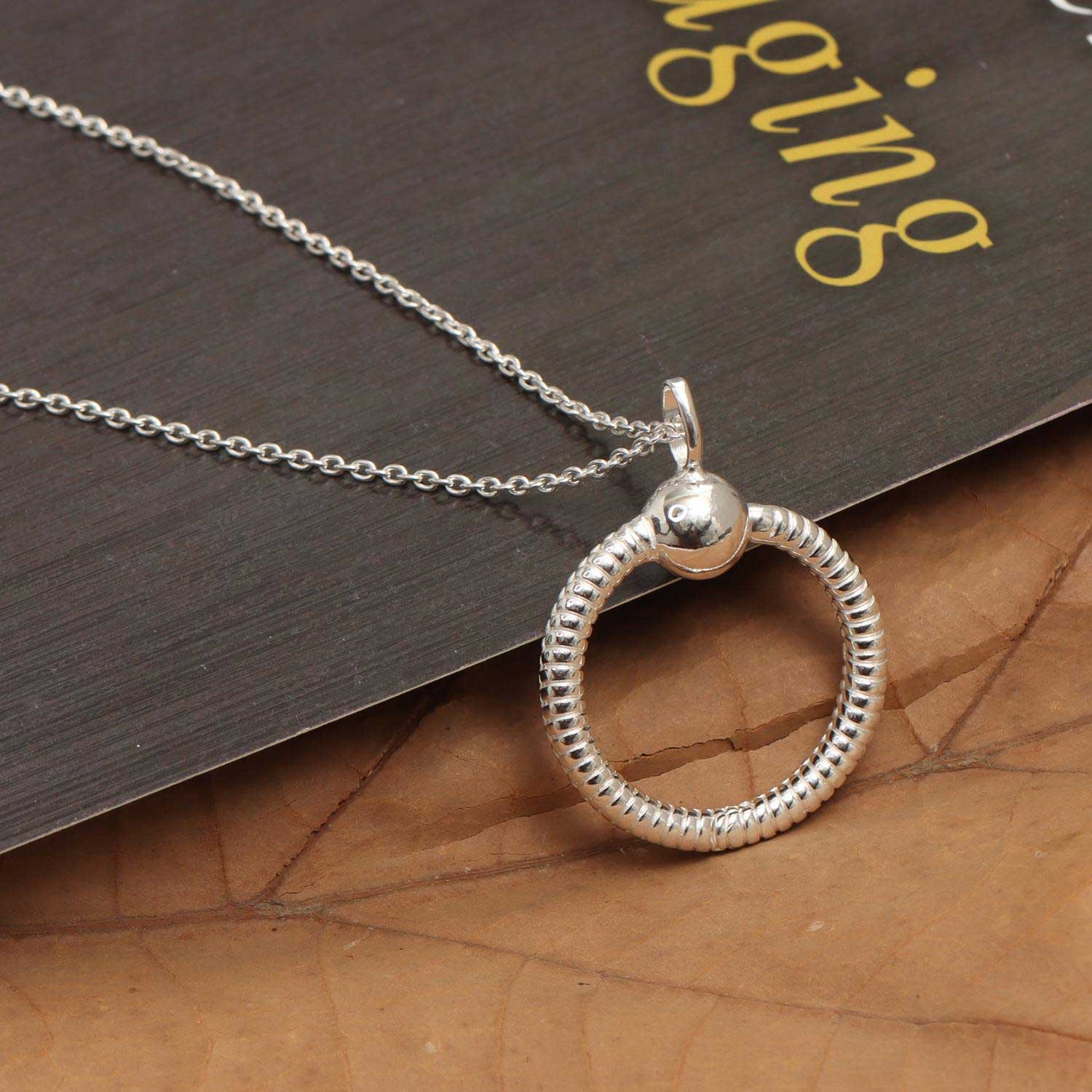 925 Sterling Silver Texture O Pendant Necklace for Women Teen