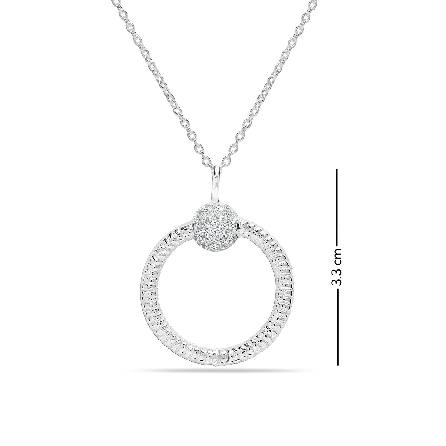 925 Sterling Silver Cubic Zirconia Texture O Charm Pendant Necklace for Women Teen